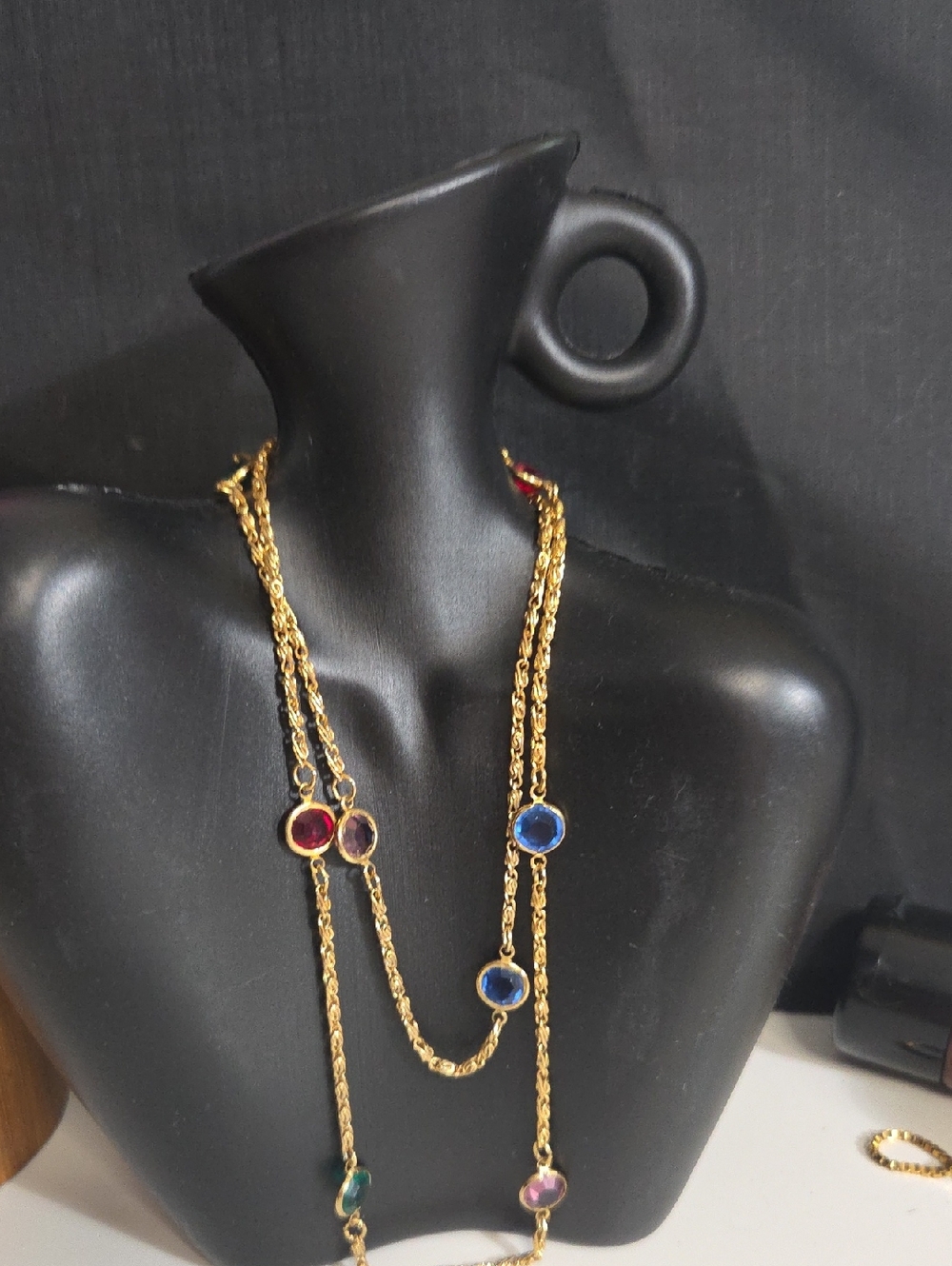 Vintage JBK Camrose & Kross Jackie Kennedy Multi Gem Matrix Station Long Necklac
